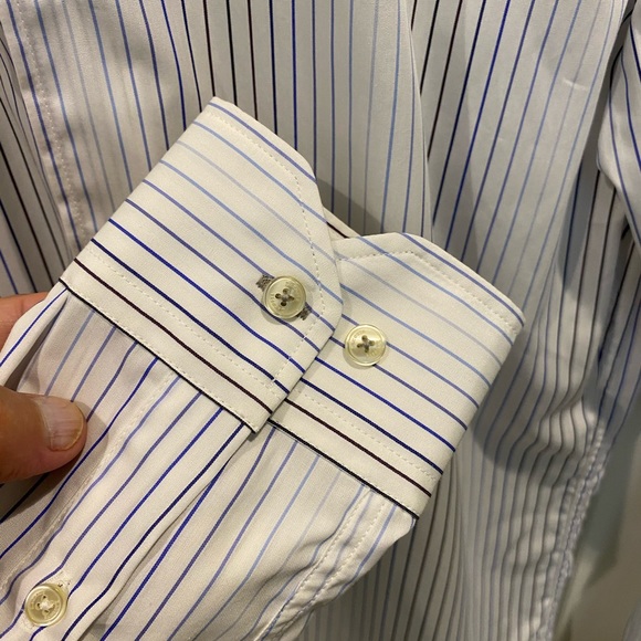 LACOSTE | luxe cotton stripped button down shirt, size small - Picture 2 of 6